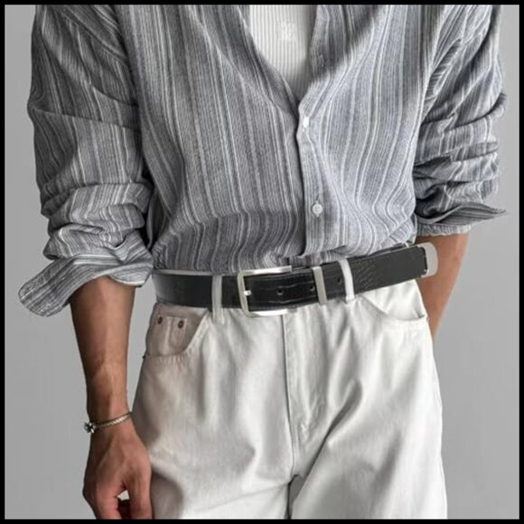 Faux Leather Crocodile Grain Wide Belt with Silver Buckle main image 5